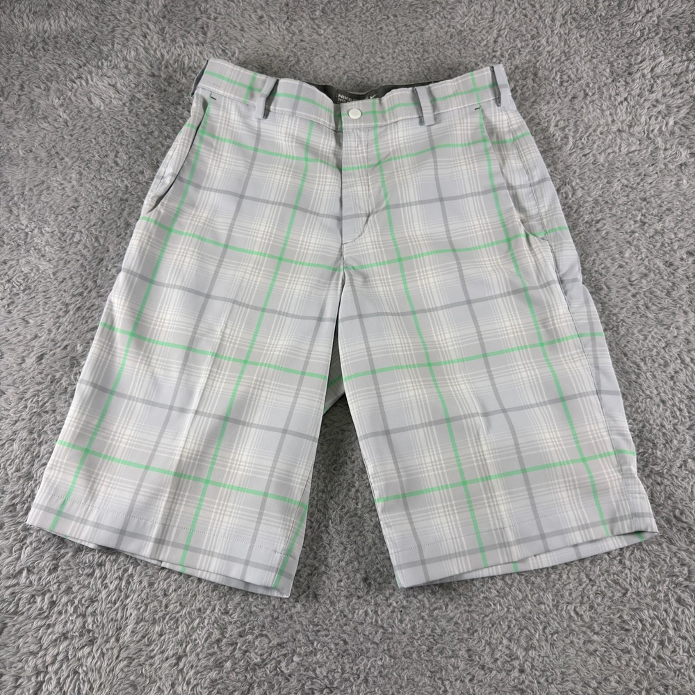 Nike Golf Tour Performance‎ Dri-FIT Plaid Shorts Mens 30 Gray Green (Read)